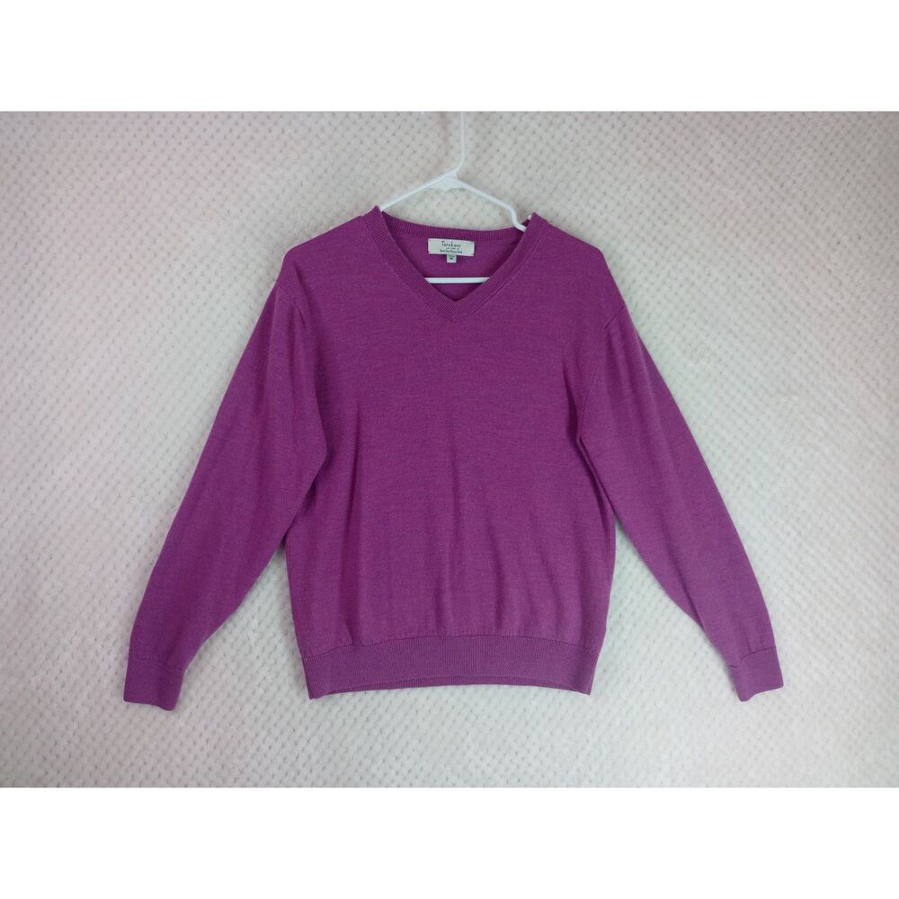 Turnbury Extra Fine Merino Wool Purple Men's Medium V Neck Sweater